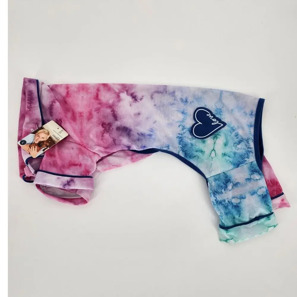 Ellen DeGeneres Tie-Dye Dog Shirt Pink & Blue with Heart Detail